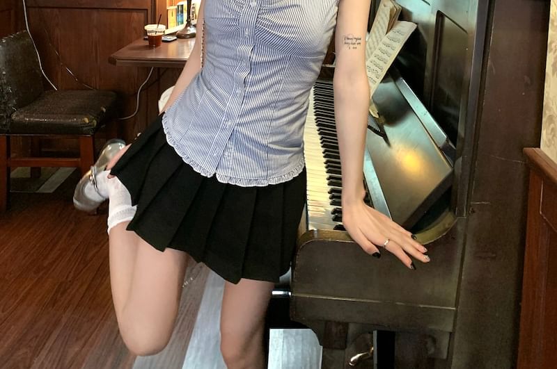 Striped Button-Up and Lace Top Duo - LaceLux