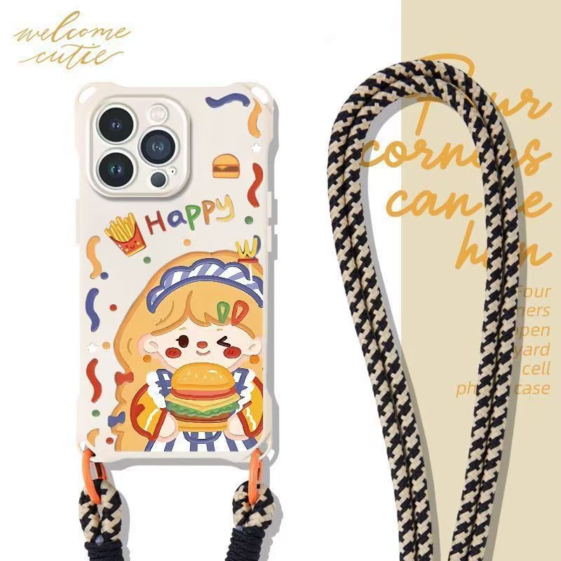 Phone Set Lanyard Strap Case Girl Burger /