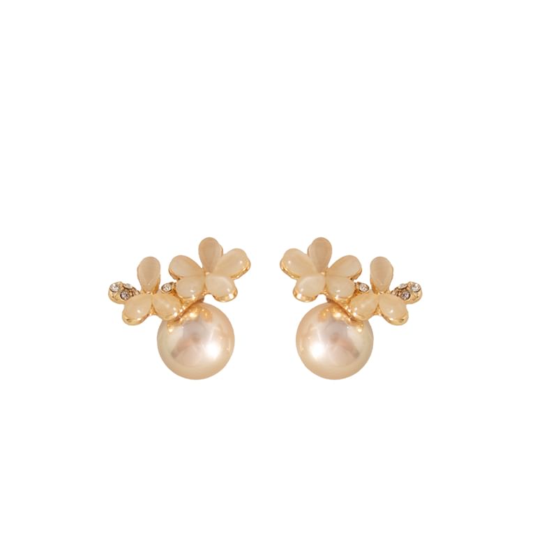 Ear / Eye Faux Earring Cuff Designs) Cat Stone Alloy (Various Floral Pearl Stud