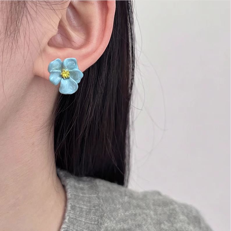 Stud Alloy Ear / Glaze Floral Cuff Earring