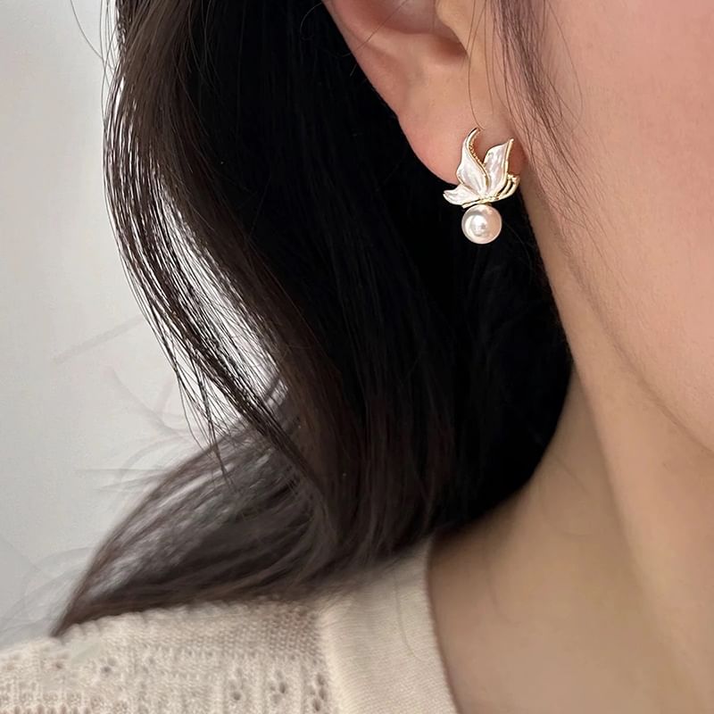Drop Faux Alloy Earring Butterfly / Cuff Ear Pearl