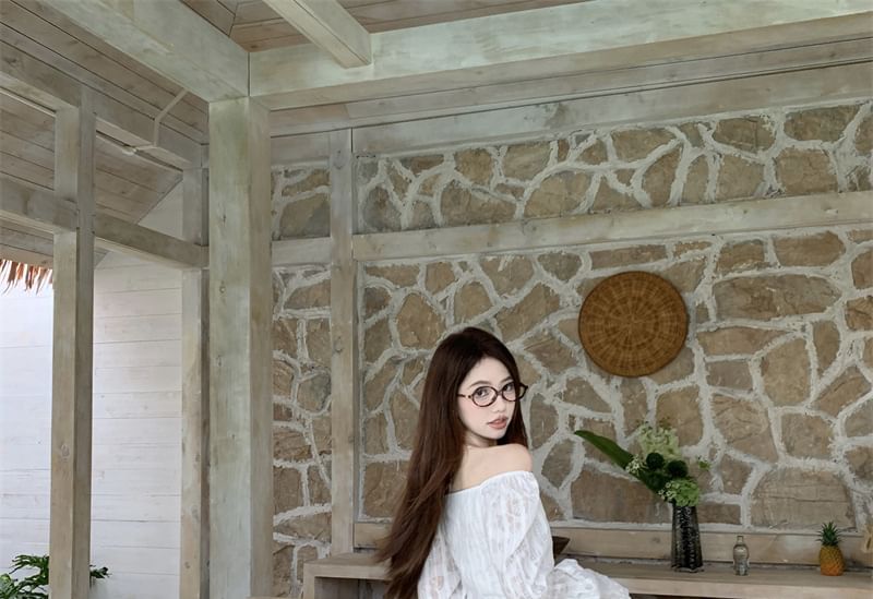 Off-Shoulder Lace Crop Blouse with Baggy Pants