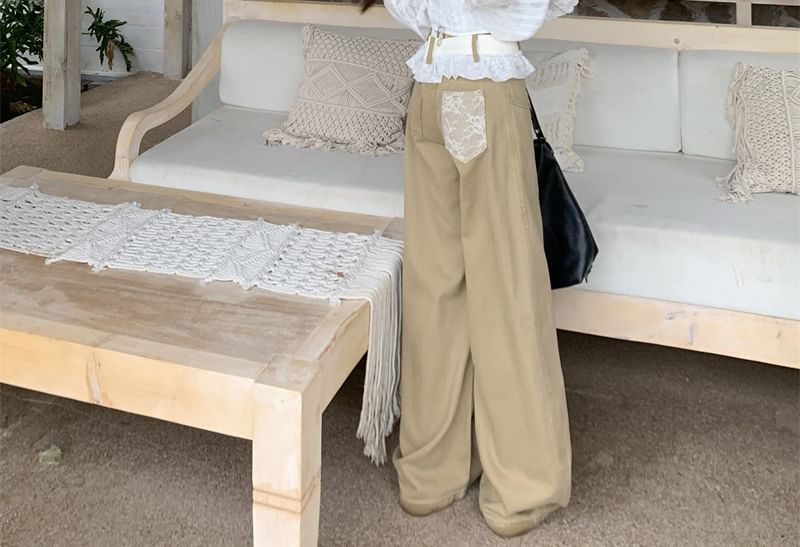 Off-Shoulder Lace Crop Blouse with Baggy Pants