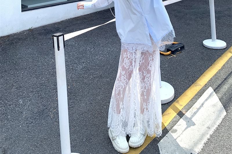 Collared Lace Shirt with Pencil Skirt Set
