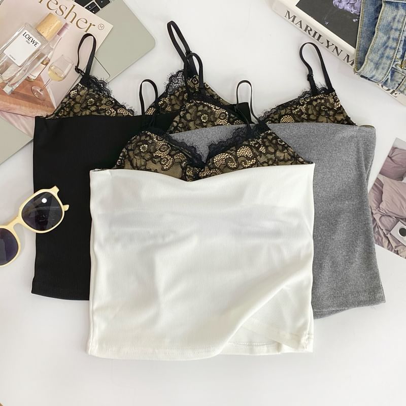 Padded Lace Camisole with V-Neckline