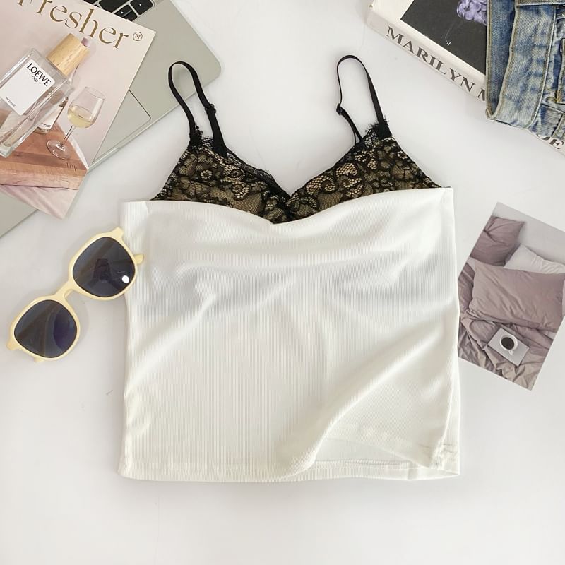 Padded Lace Camisole with V-Neckline