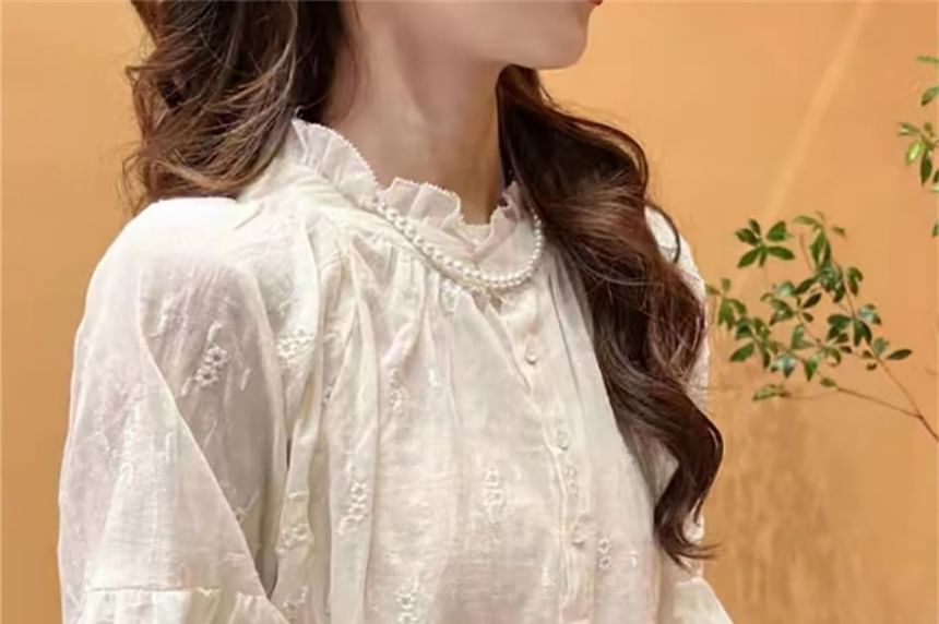 Ruffled Puff-Sleeve Blouse with Knit Vest - LaceLux