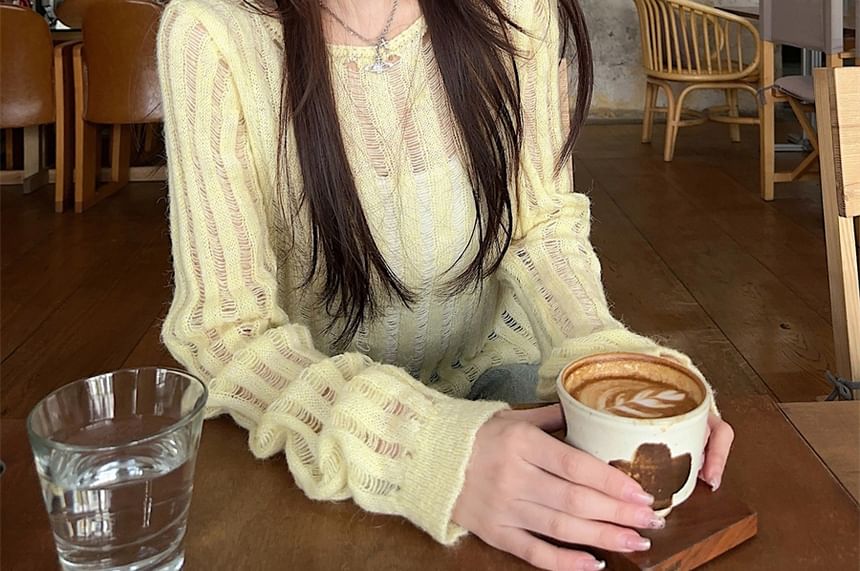 Distressed Lace-Up Knit Top - LaceLux