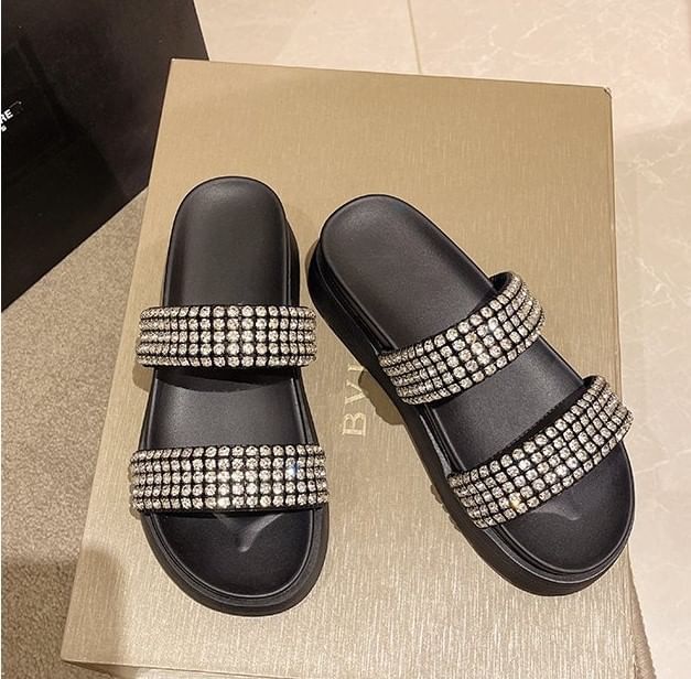 Sandals Rhinestone Slide Platform
