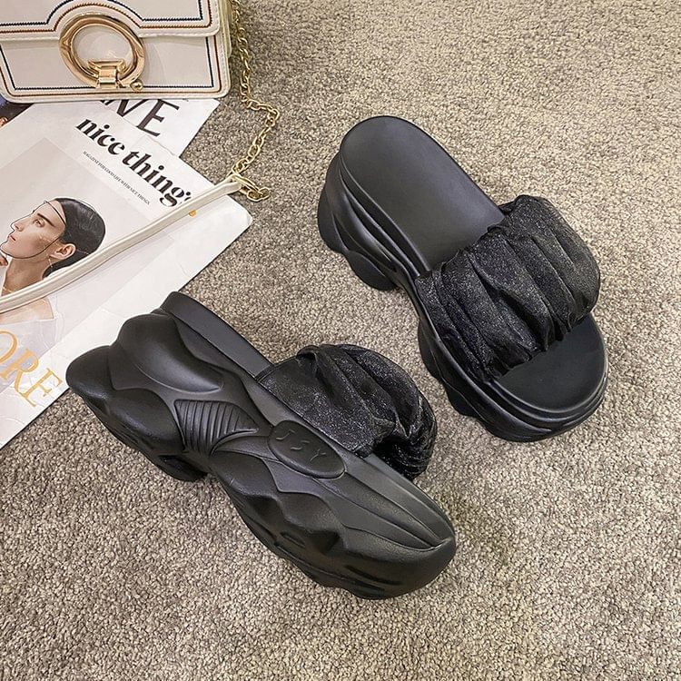 Plain Platform Slide Ruched Sandals