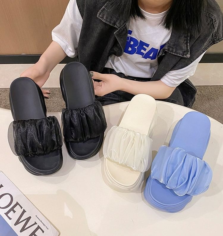 Plain Platform Slide Ruched Sandals