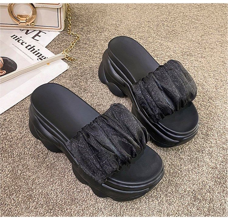 Plain Platform Slide Ruched Sandals
