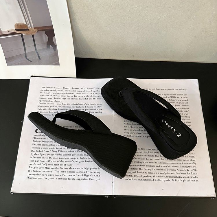 Thong Wedge Toe Heel Square Sandals