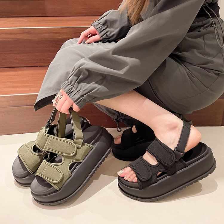 Strap Sandals Platform Adhesive Slingback Plain