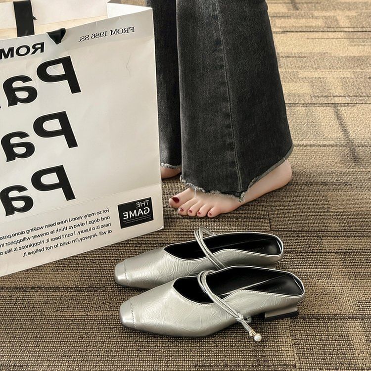 Low Jane Mules Faux Heel Mary Leather Plain