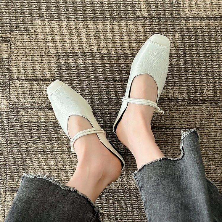 Low Jane Mules Faux Heel Mary Leather Plain