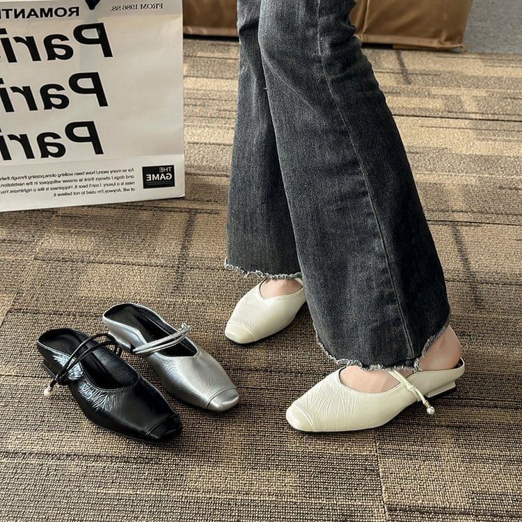 Low Jane Mules Faux Heel Mary Leather Plain