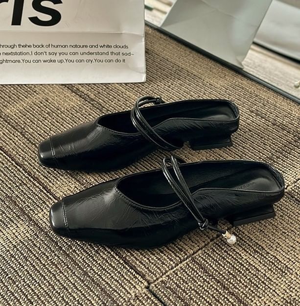 Low Jane Mules Faux Heel Mary Leather Plain