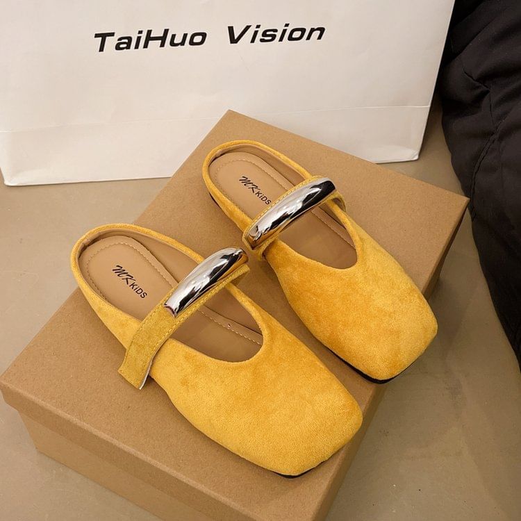 Metal Mules Toe Jane Square Accent Mary Suede Faux