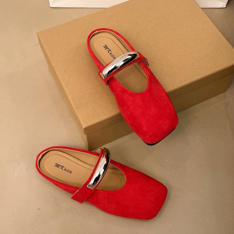 Metal Mules Toe Jane Square Accent Mary Suede Faux