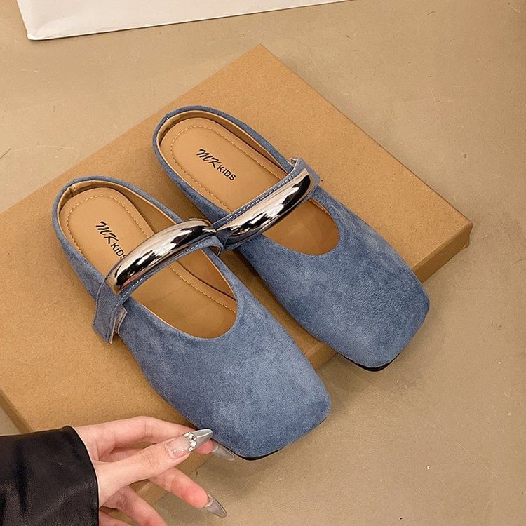 Metal Mules Toe Jane Square Accent Mary Suede Faux