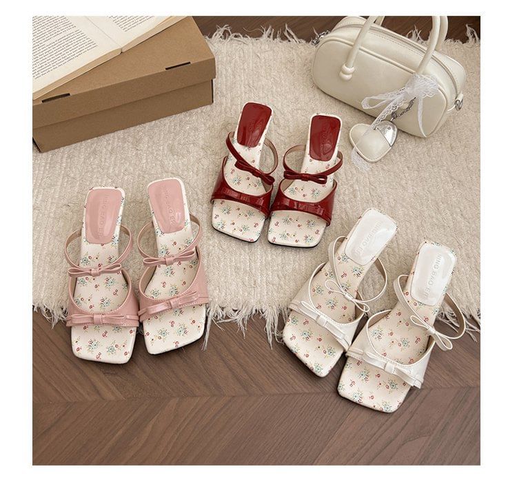 Square Toe Sandals Wedge Heel Bow