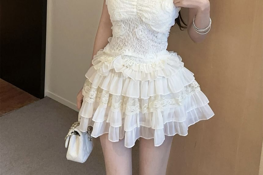 Strapless Lace Tube Top with Tiered Skort