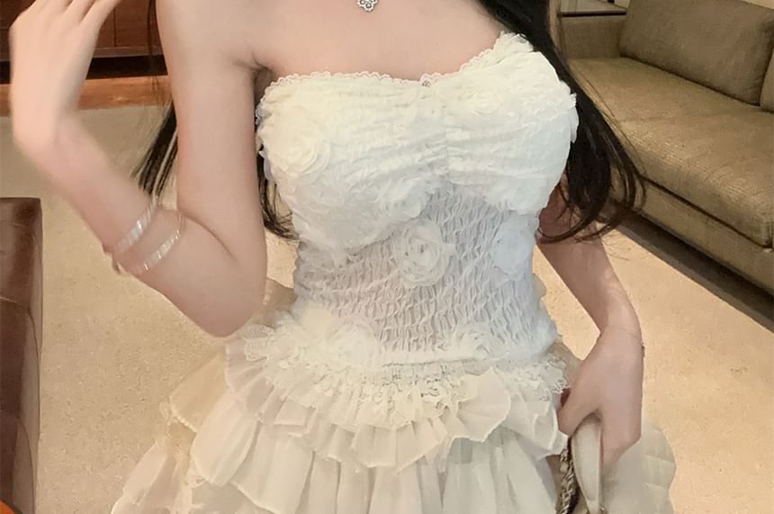 Strapless Lace Tube Top with Tiered Skort