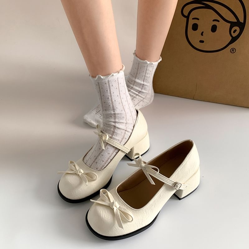 Jane Pumps Ribbon Heel Accent Block Mary