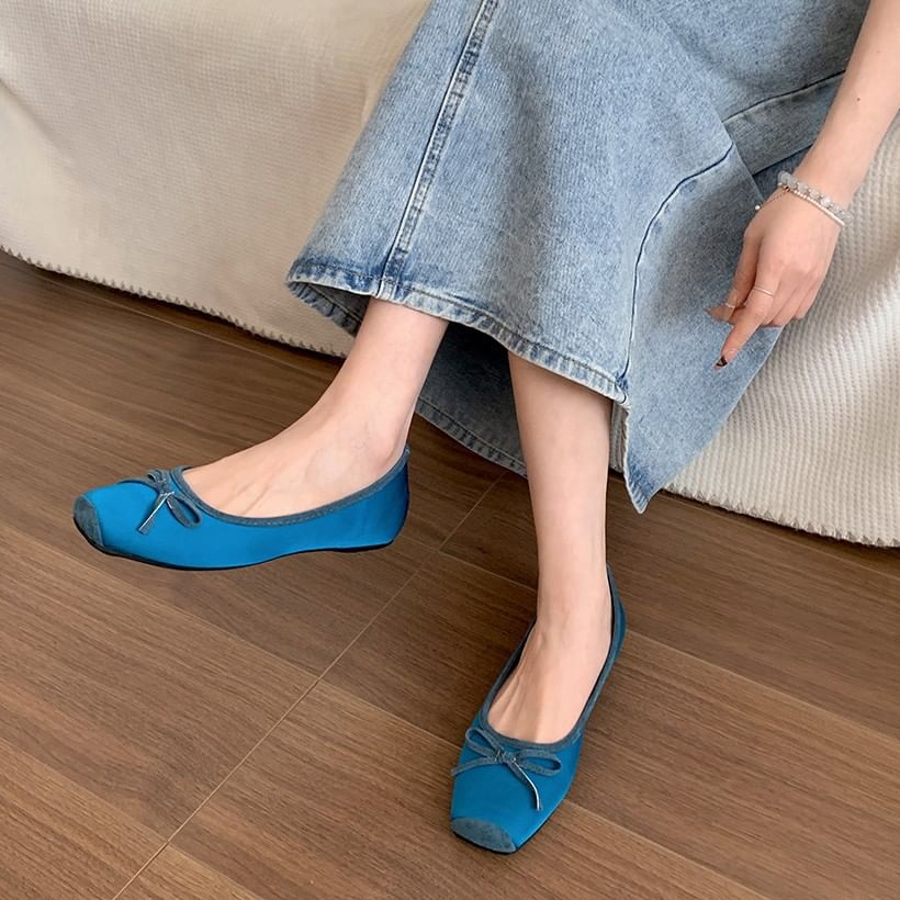 Flats Square Toe Ribbon Accent