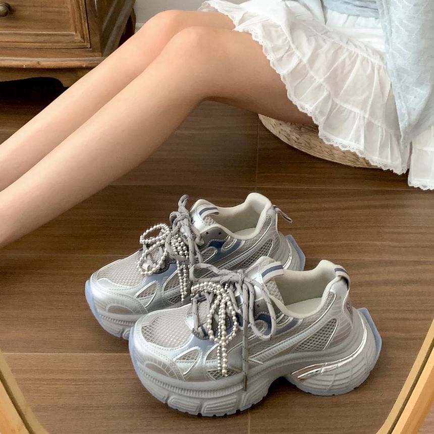 Platform Mesh Lace-Up Sneakers