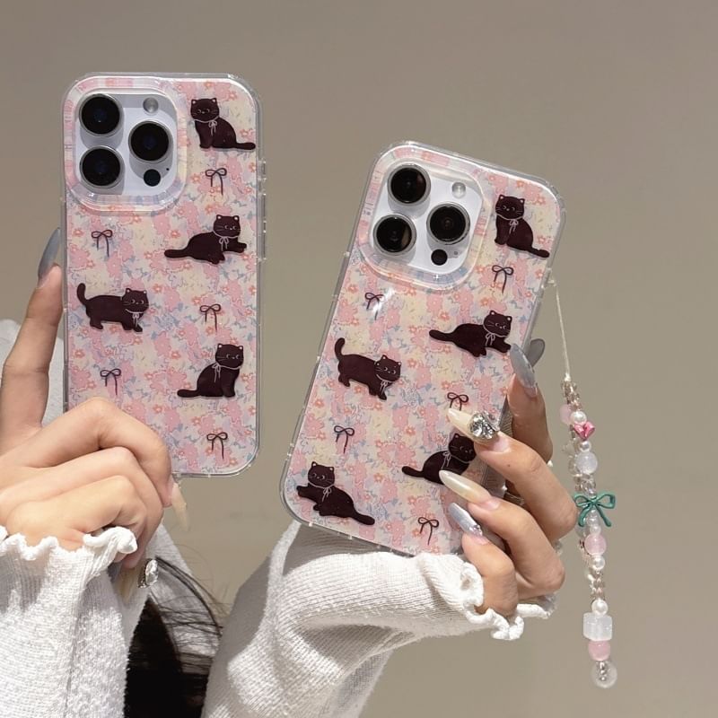 / Strap Case Set Floral Phone Cat