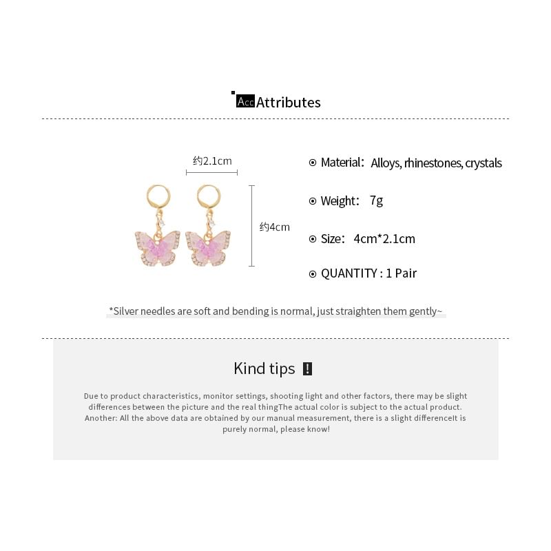 Dangle / Cuff Earring Ear Alloy Rhinestone Glaze Butterfly