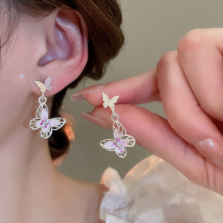 Dangle / Cuff Earring Ear Alloy Rhinestone Glaze Butterfly