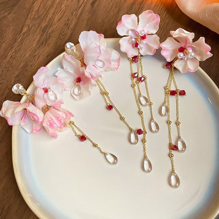 (Various Floral Dangle Fabric Designs) Alloy Earring