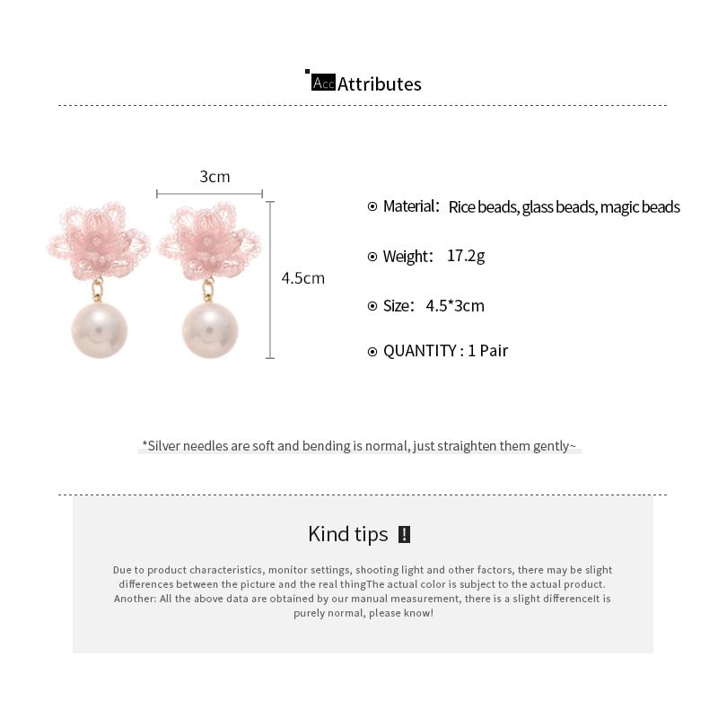 Faux Drop Earring Alloy Pearl Floral Bead