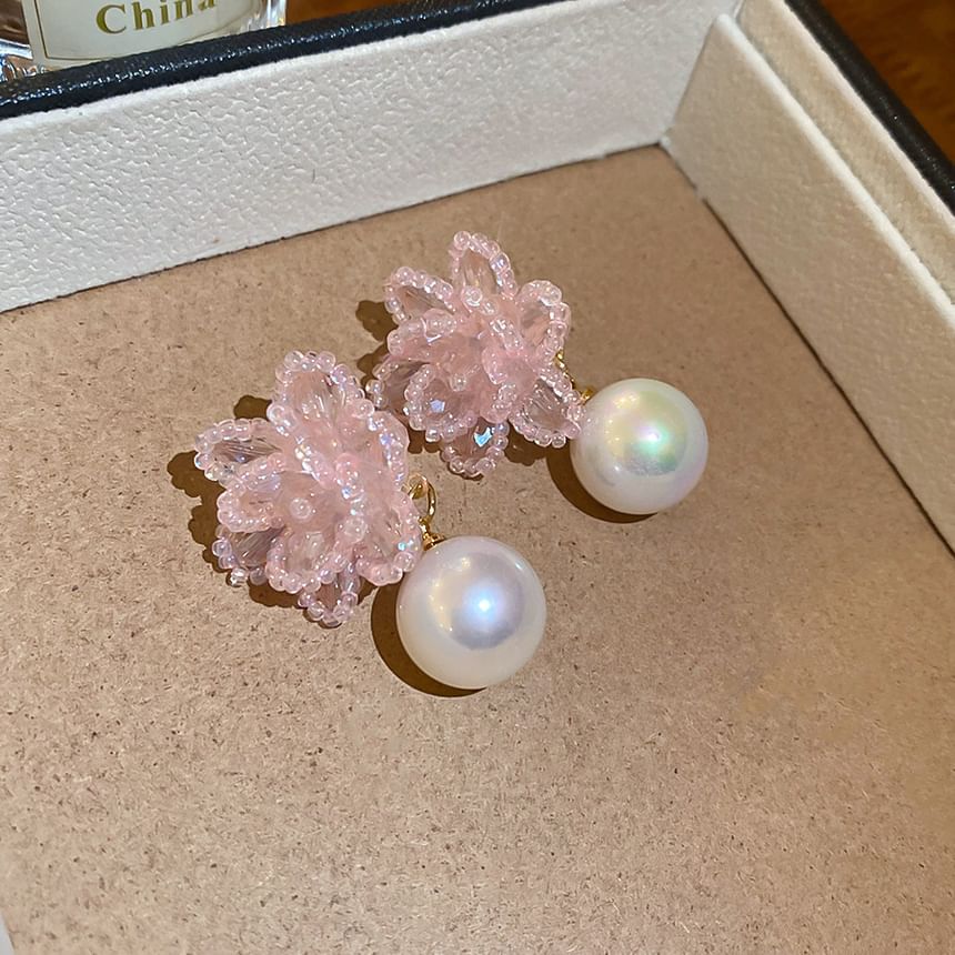 Faux Drop Earring Alloy Pearl Floral Bead
