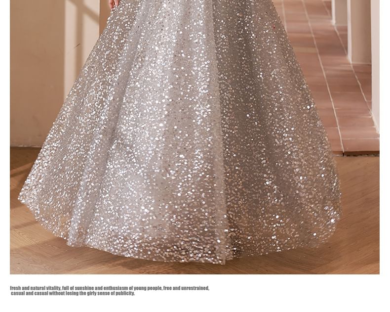 Neck Sequin Gown Cutout Halter A-Line Evening