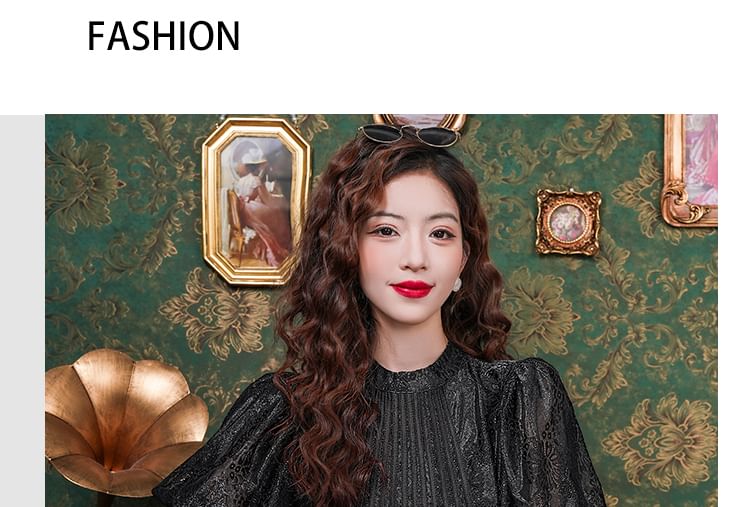Crewneck Lace Blouse - Puff Sleeved