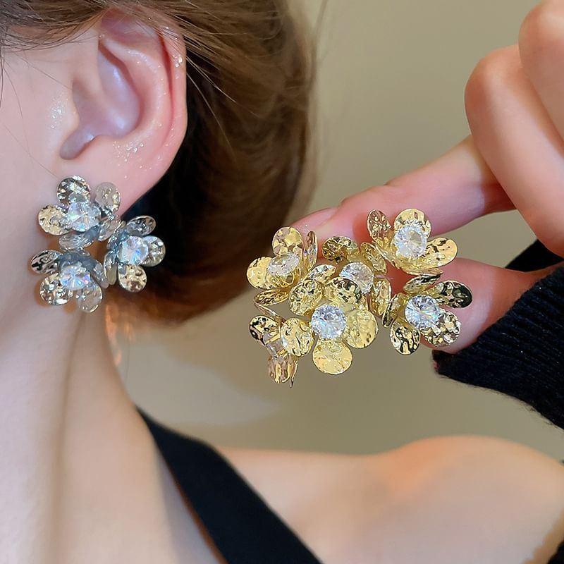 Floral Rhinestone Alloy Statement Earring