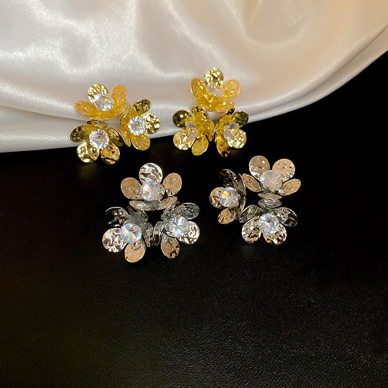 Floral Rhinestone Alloy Statement Earring