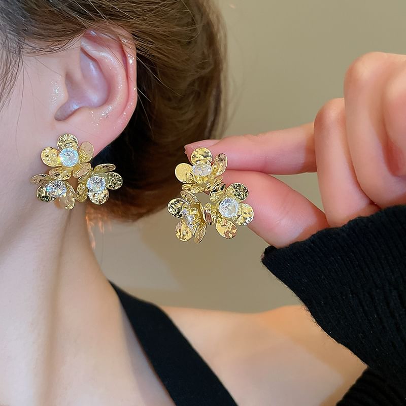 Floral Rhinestone Alloy Statement Earring
