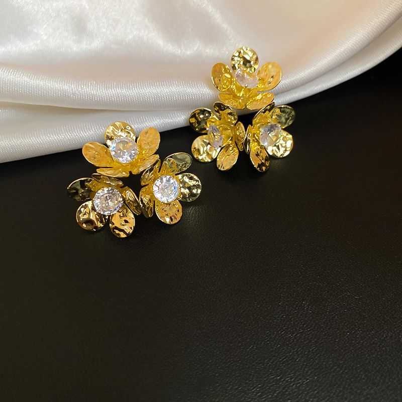 Floral Rhinestone Alloy Statement Earring
