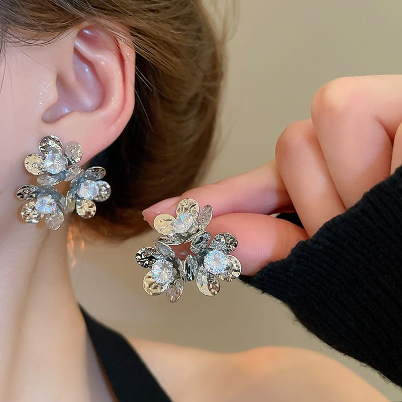 Floral Rhinestone Alloy Statement Earring