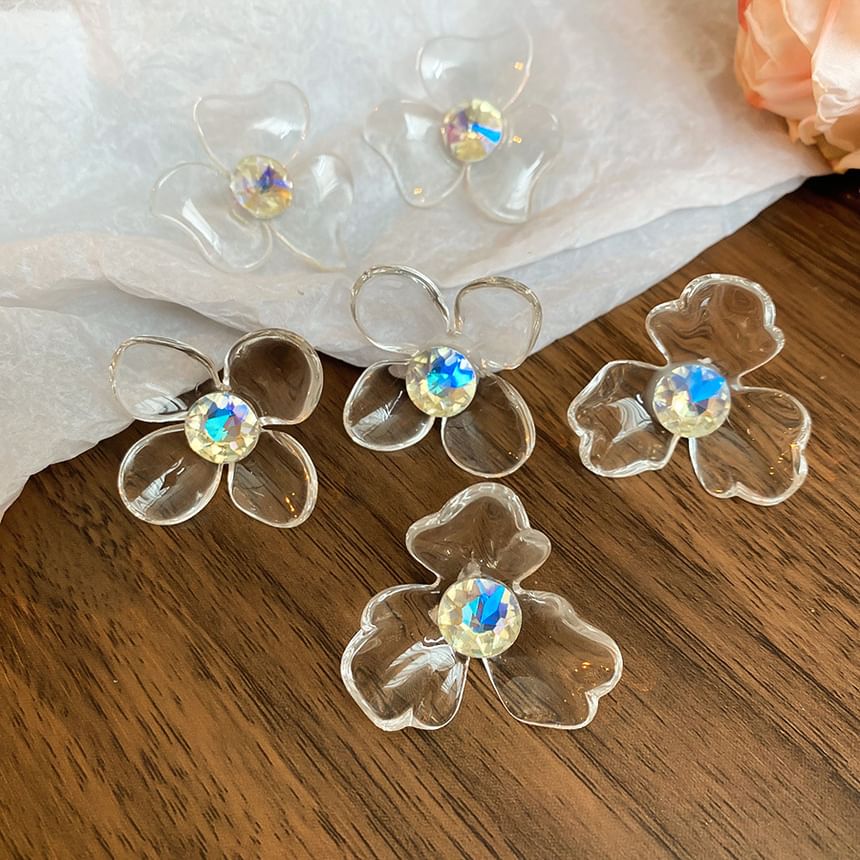Designs) Acrylic (Various Rhinestone Floral Earring Statement