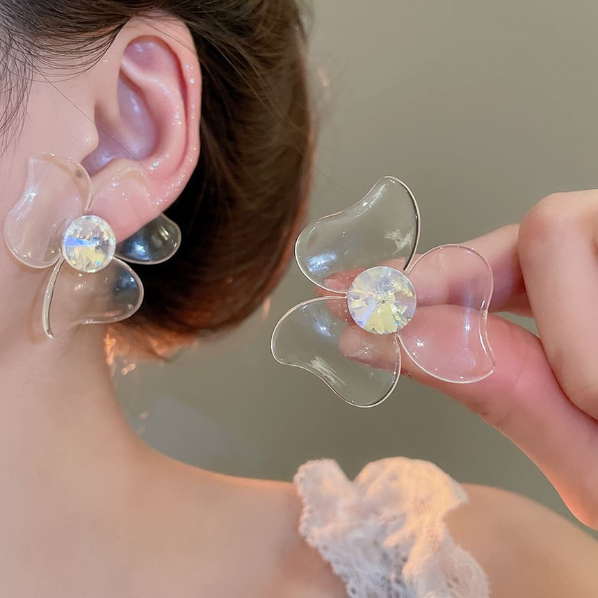 Designs) Acrylic (Various Rhinestone Floral Earring Statement