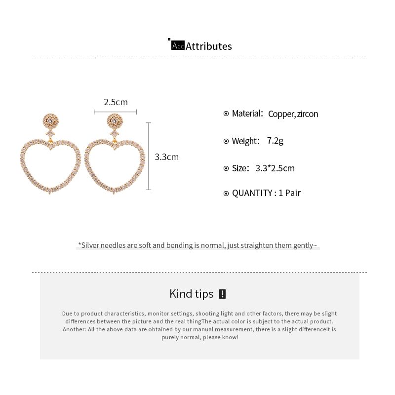 Alloy Drop Earring Heart Rhinestone
