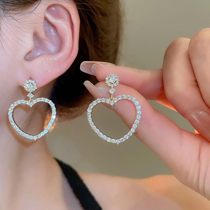 Alloy Drop Earring Heart Rhinestone
