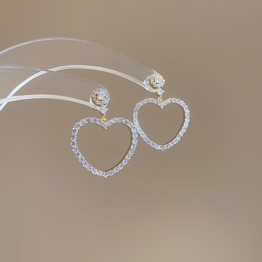 Alloy Drop Earring Heart Rhinestone