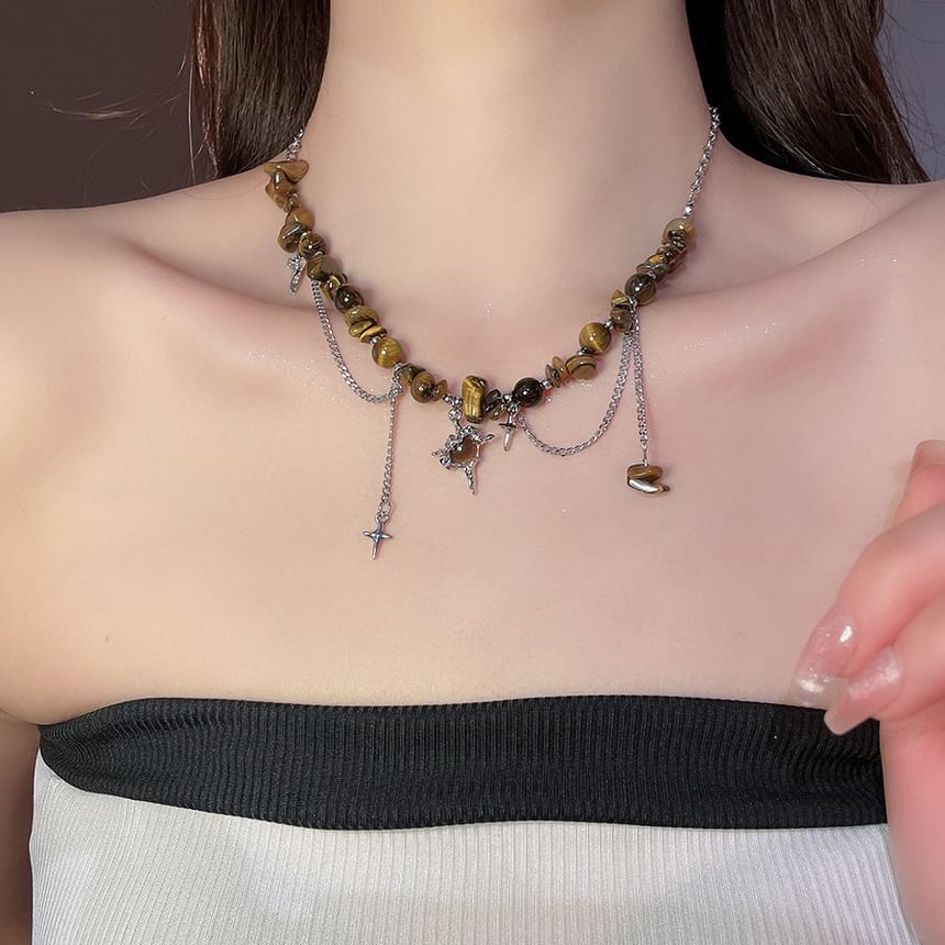 Faux Gemstone Bead Star Pendant Alloy Choker (Various Designs)